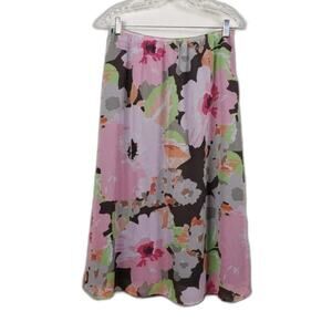 Croft & Barrow Floral Midi Skirt Brown Pastel Women Size 10 Lined Lightweight